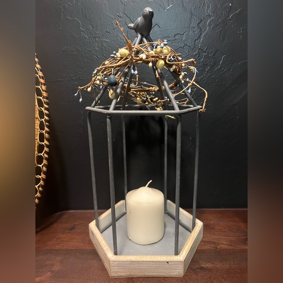 Pier One Imports Birds Nest Cage Lantern Candle Holder Metal & Wooden Plantero - Picture 6 of 11